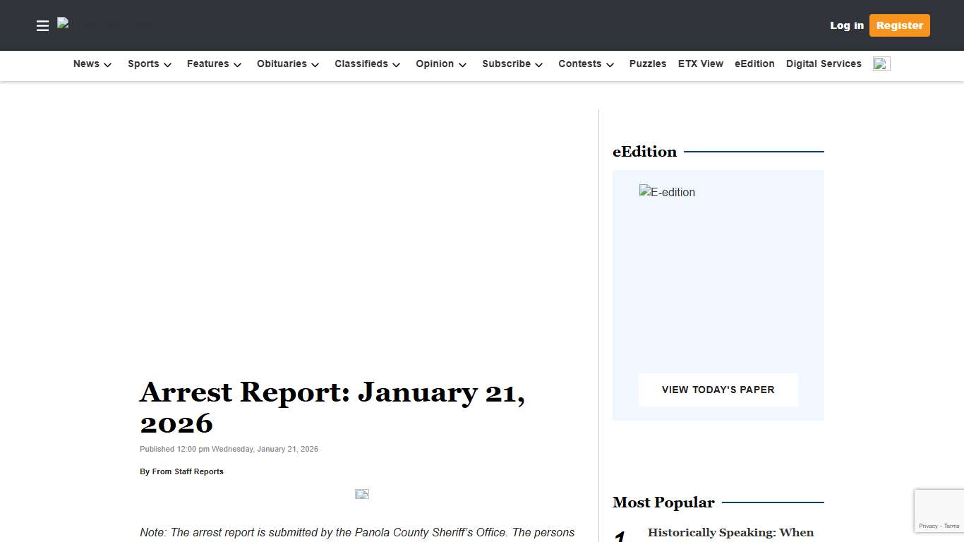Arrest Report: January 21, 2026 Panola Watchman