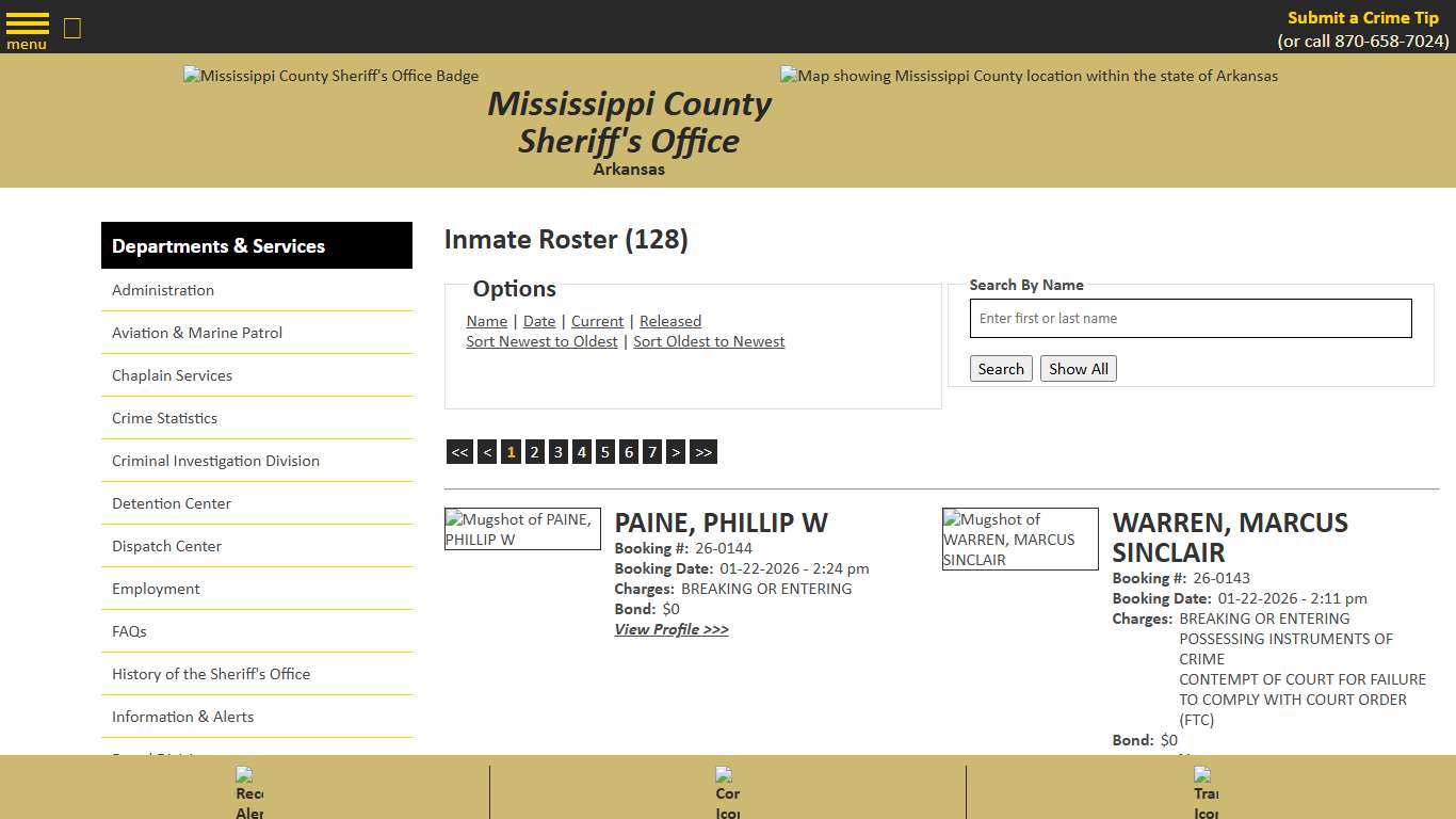 Inmate Roster - Current Inmates Booking Date Descending - Mississippi County AR Sheriff