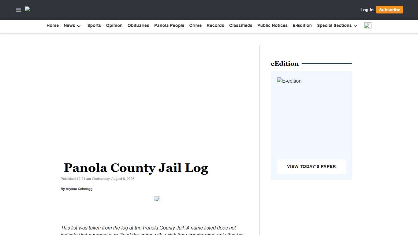 ​​​​Panola County Jail Log The Panolian