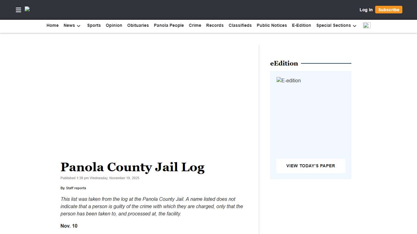 Panola County Jail Log The Panolian